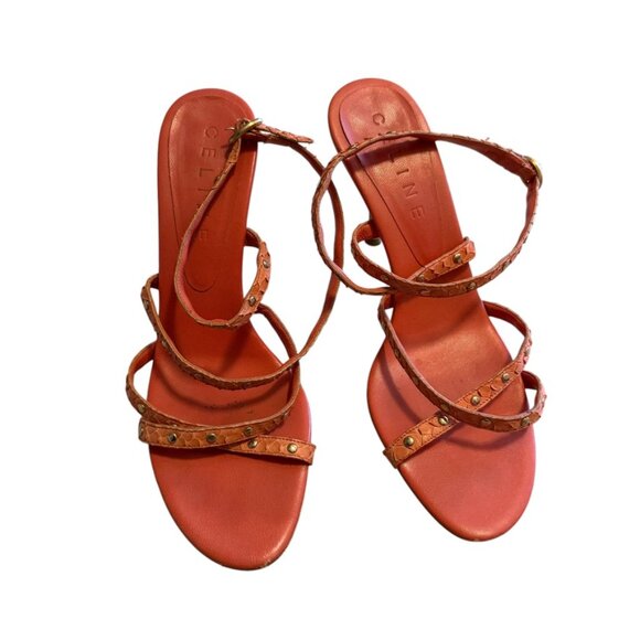 Vintage Celine Orange Python Snake sexy strapy Gladiator Sandals stiletto heels - Picture 10 of 11